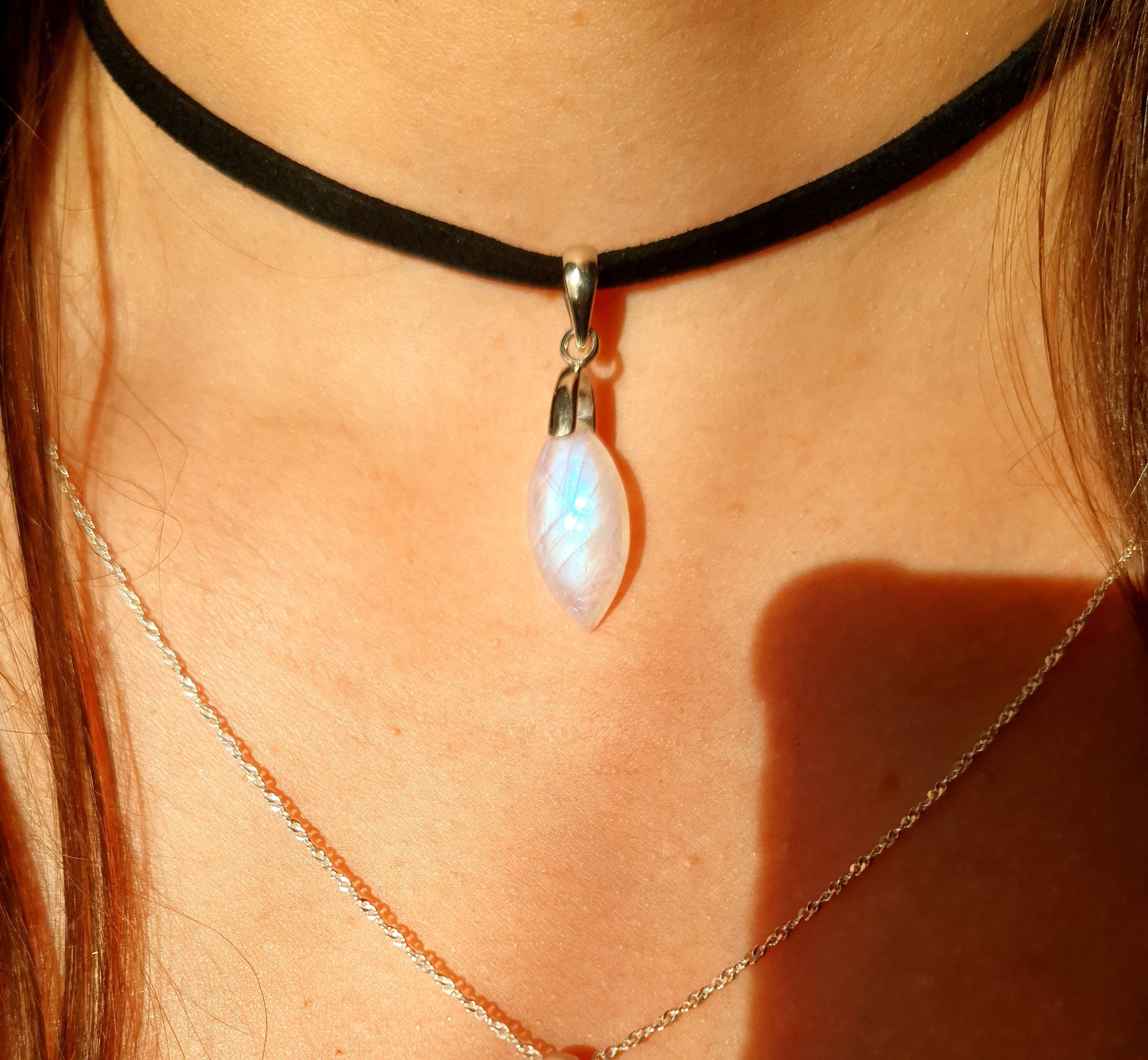 Pendentif Péristérite (Labradorite blanche) Forme navette