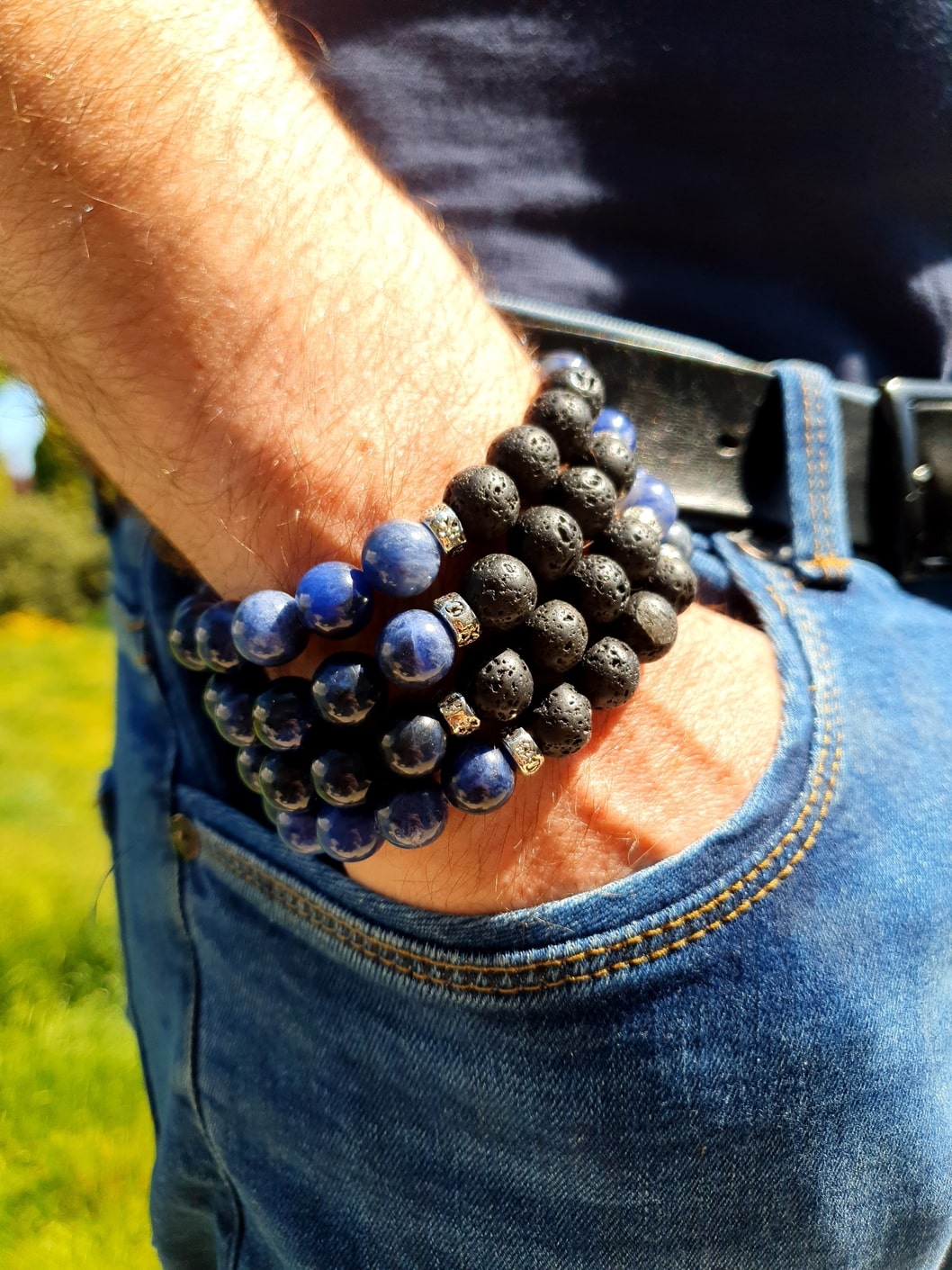 Bracelet Sodalite &amp; lave Taille L