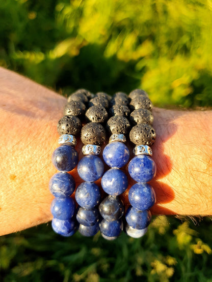 Bracelet Sodalite &amp; lave Taille L