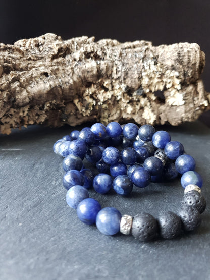 Bracelet Sodalite &amp; lave Taille L