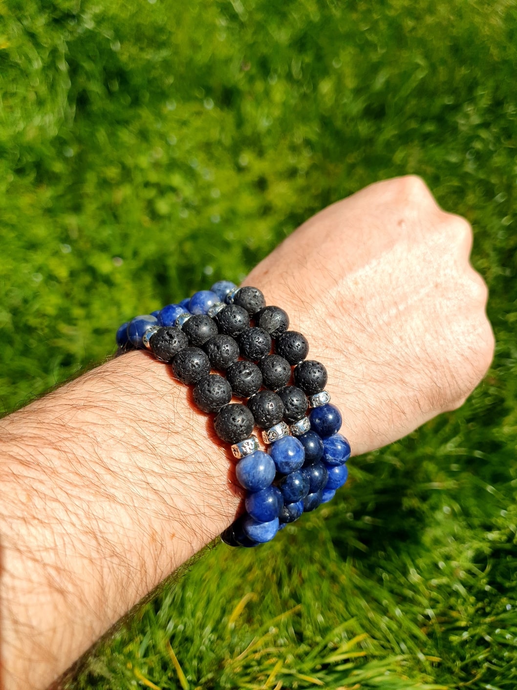 Bracelet Sodalite &amp; lave Taille L